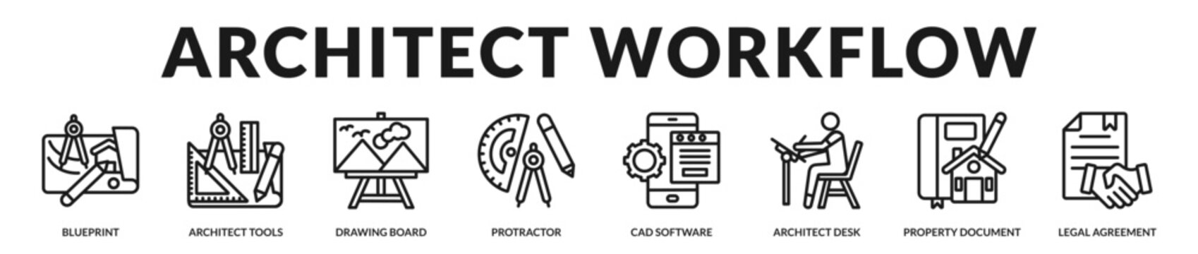 Professional workflow tools and documentation used in architectural planning and drafting processes in Lineal Icon Style