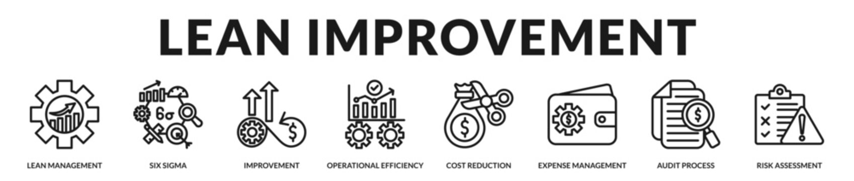 Lean methodologies focused on efficiency, cost control, and continuous process improvement in Lineal Icon Style