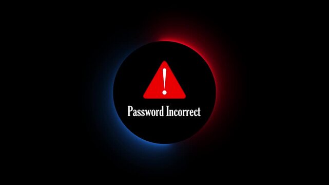 Password Incorrect Warning neon Animation with Red Alert Icon on Dark Background for Cyber Security Login Error and Access Denied Concept,4k animation video
