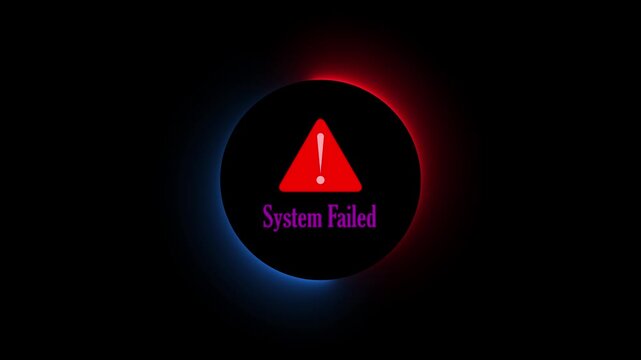 System Failed Error Animation neon with Red Warning Triangle Icon and Neon Glow on Dark Background for Cyber Security Alert and Critical System Failure Concept,4k animation video