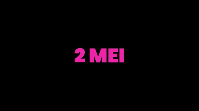 A vibrant pink text reads 2 MEI on a black and white background