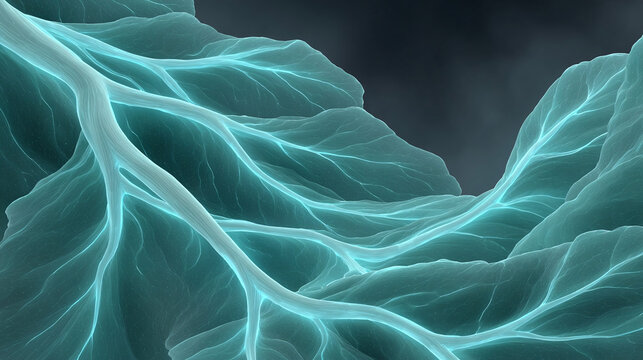 Exploring the Interconnected Beauty of Nature: A Surreal Digital Artwork of Glowing Leaf Patterns and Textures