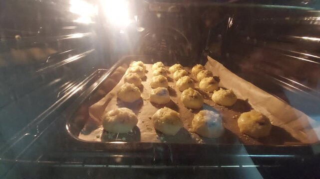 Traditional Czech Buns Baking in Modern Oven Close Up czech moravian