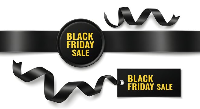 Black friday sale advertisement ribbons tags and bold typography