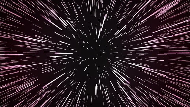 Hyperspace Jump Warp Speed Tunnel Animation: Accelerated Flight Through Stars, Abstract Universe Lightspeed Effect. hyperspace jump warp speed colorful light streaks accelerating