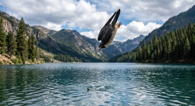 Man Jumps Into Crystal Clear Mountain Lake.