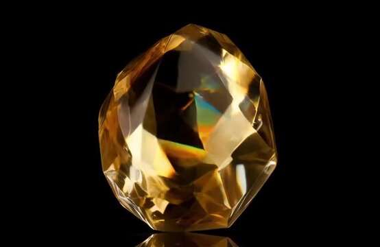Beautiful Sparkling Citrine Crystal Rotating on Black Background &ndash; Seamless Loop 4K Stock Video