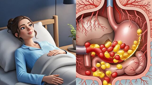 Night Eating and Sleeping Causing Acid Reflux Animation