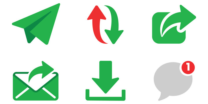 Web Communication Icons: A set of modern, minimalist web communication icons designed to seamlessly integrate into any digital interface. Icons including a paper airplane, a refresh symbol.