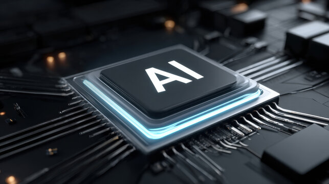 Artificial intelligence chip digital circuit microprocessor computer processor technology background neural network data processing machine learning integrated circuit futuristic design silicon