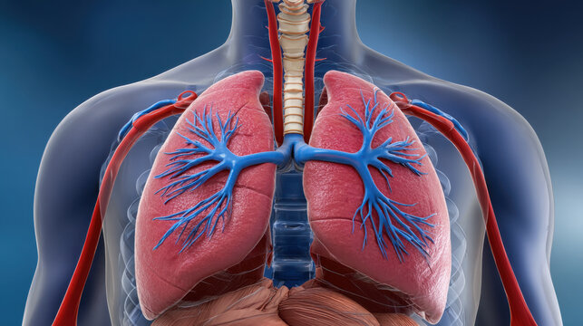 Human lung anatomy chest respiratory system medical illustration organ trachea bronchus blood vessel heart body