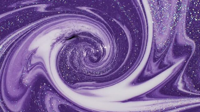 Swirling purple and white liquid glitter abstract background texture