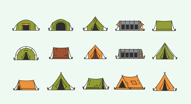 Collection of Various Camping Tents in Different Shapes and Colors.