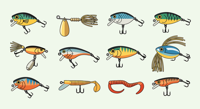 Colorful Fishing Lures Collection - Various Baits for Angling Success.