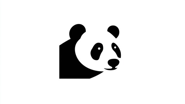 Stylized panda head illustration, featuring simplified geometric shapes in black and white