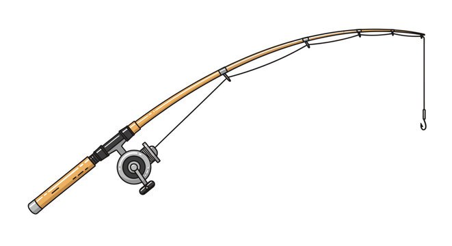 Detailed Illustration of a Fishing Rod with Reel and Hook.