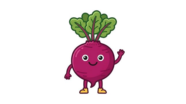 Cute cartoon beetroot character smiling.