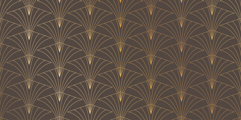 Plakat Luxury geometric gold line art and art deco background vector. Abstract geometric frame and elegant art nouveau with delicate. Illustration design for invitation, banner, vip, interior, decoration.