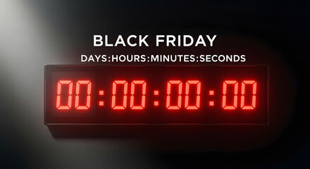 Fototapeta premium black friday countdown timer with red glowing digits isolated on transparent background