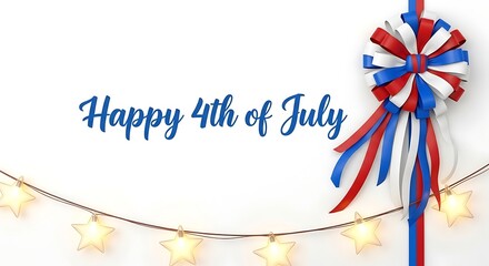 Obraz premium Happy 4th of july greeting with patriotic bow and star shaped string lights