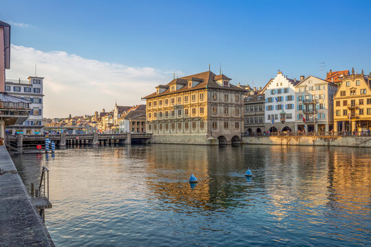 Zurich Town Hall by the Limmat river in summer sunset