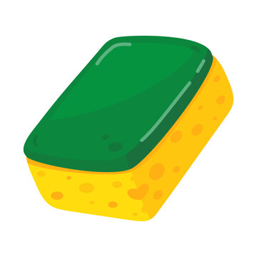 Bright colorful cartoon sponge for housework and cleaning, isolated on white backdrop.