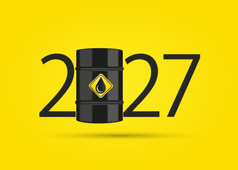 Obraz premium 2027 with oil barrel. happy new year 2027 