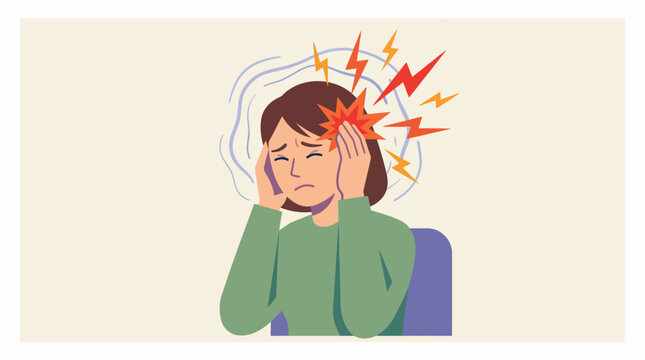 Illustration of woman holding head in pain from migraine.