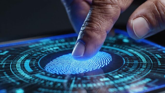 Close up of finger touching dark reflective screen