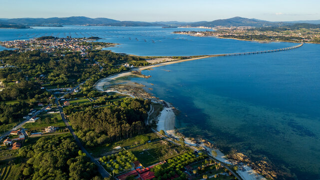 A Illa de Arousa Bridge and R&iacute;a de Arousa: Aerial View of Galicia