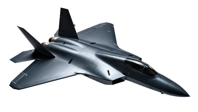 Dark gray Modern Fighter Jet in Flight with Extended Flaps and Landing Gear