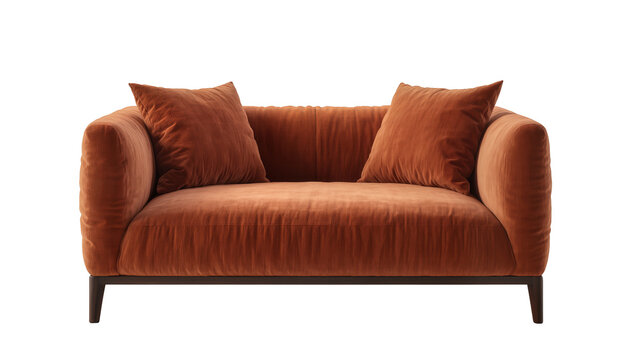 Terracotta Velvet Loveseat with Two Square Cushions