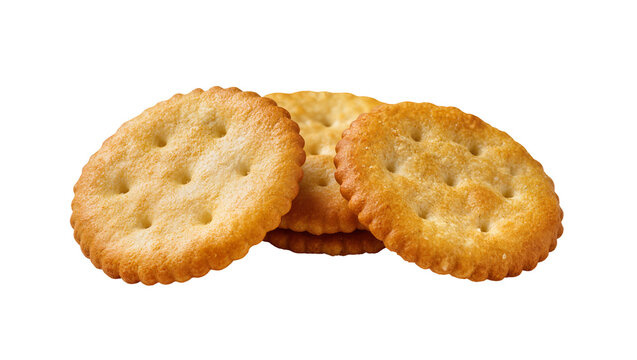 Golden round crackers with salt crystals arranged in a row
