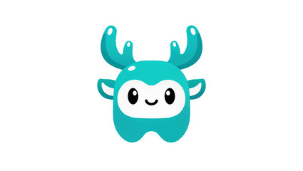 Naklejka premium Turquoise Cartoon Deer Character with Antlers and Smiling Face