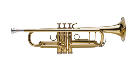 Obraz premium Golden Brass Cornet Musical Instrument with Valves and Bell