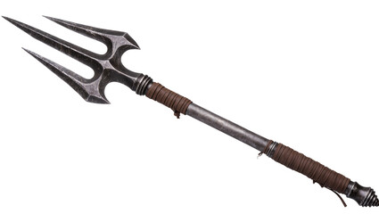 Fototapeta premium Silver trident spear with brown leather wrapped handle