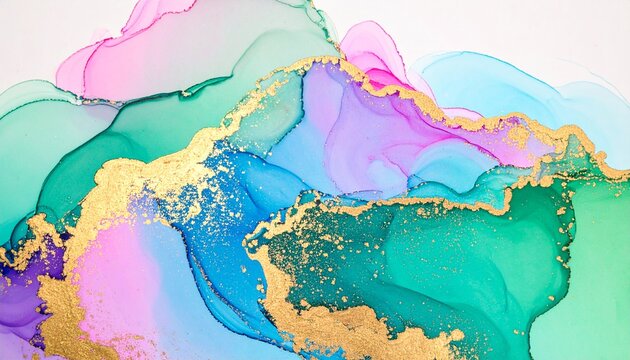 abstract fluid art monoprint with botanical textures and vibrant watercolor effects