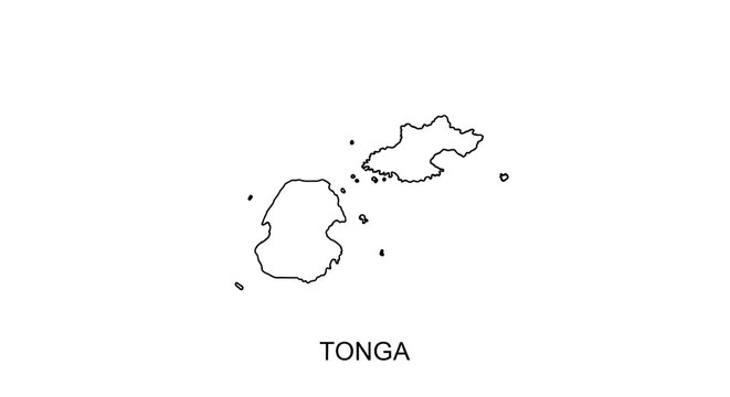 A simple black and white outline map depicts the island nation of Tonga in the pacific