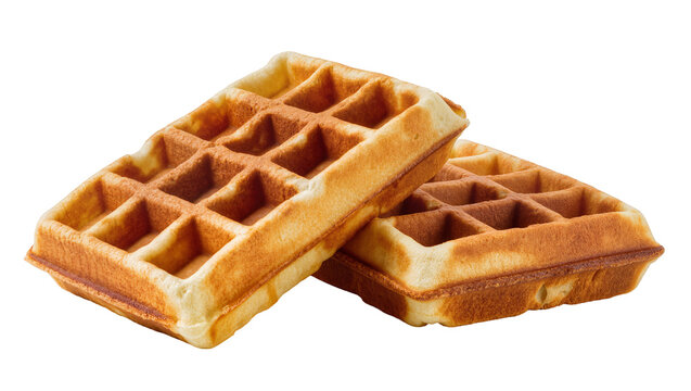 Golden brown square grid waffles stacked diagonally