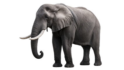 Obraz premium Gray African Elephant Standing with Long Curved Tusks