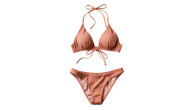 Terracotta halter bikini set with string ties and minimal coverage