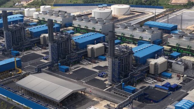 Aerial view of natural gas power plant generating electricity