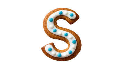 Fototapeta premium Gingerbread Letter S Decorated with White Icing and Blue Candy Sprinkles