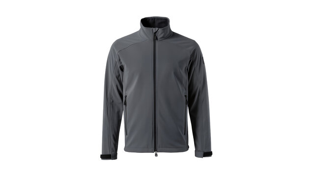 Gray Softshell Jacket with Zippers and Collar