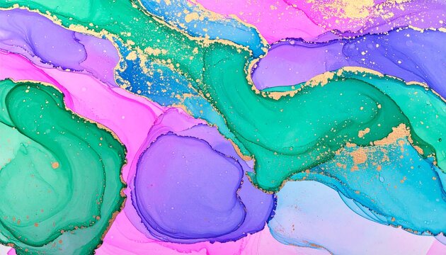 abstract botanical gel monoprint with fluid watercolor texture and organic shapes