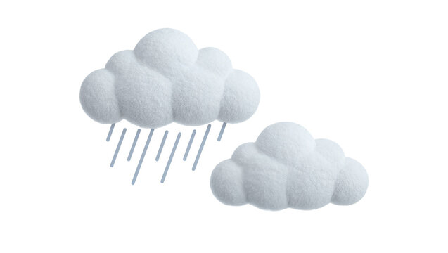 Fluffy gray clouds with vertical rain streaks