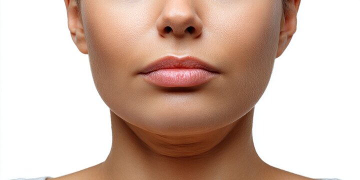 Close-up of a woman's face showing her chin and neck area with a double chin