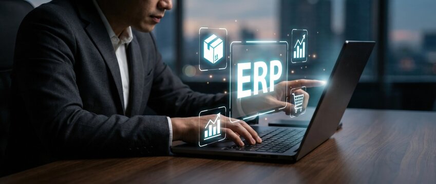 Streamlining business operations through erp software implementation corporate office digital content modern environment close-up view efficiency optimization
