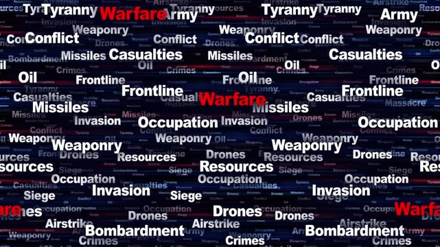 WARFARE Seamless Endless Keywords Animation, Background, Loop

