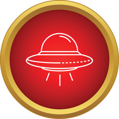 Fototapeta premium Unidentified flying object vector line art pictogram against a red circle background